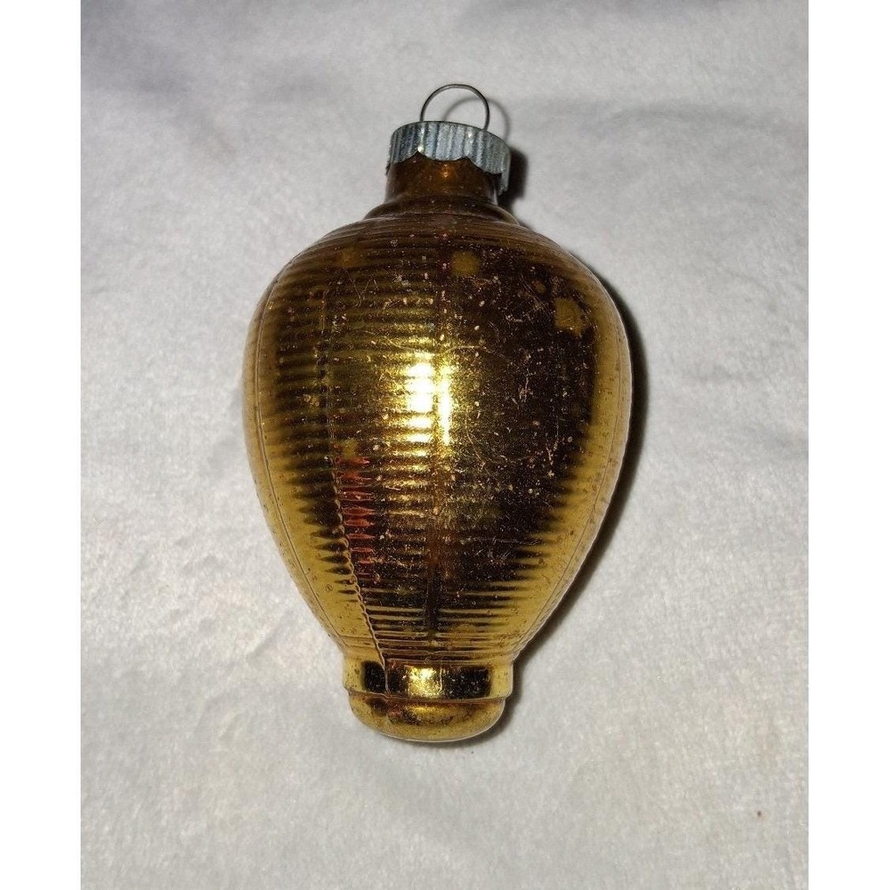 Vintage Shiny Brite Gold Ribbed Figural Glass Christmas Ornament 3.25" USA